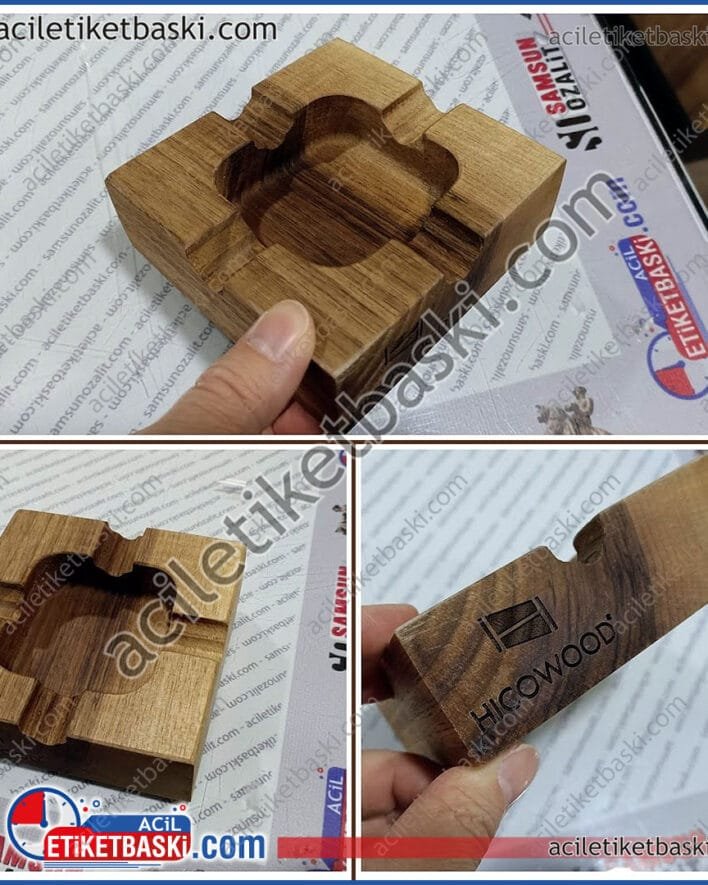 Ahşap kül tablası, üzerine lazer baskı, kazıma baskı, ahşap üzerine baskı, kalıcı baskı, lazer ile kazıma baskı, hızlı baskı, bekle al, ürünü müşteri getirmiştir, sadece baskısı yapılmıştır, acil baskı merkezi, samsun, lazer kesim, kazıma, baskı merkezi