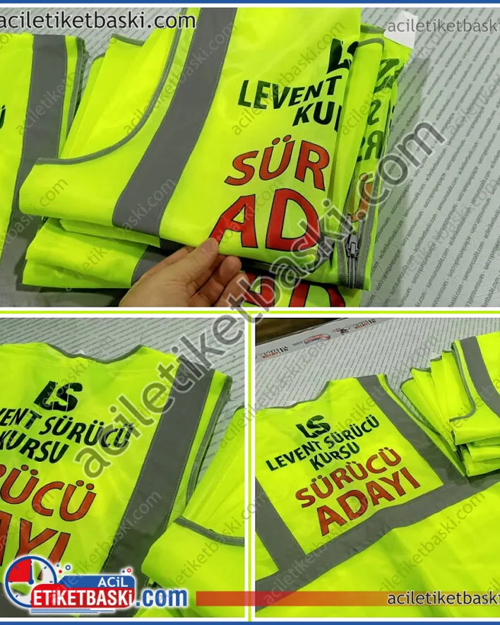 Sürücü Kursu, yelek baskısı, fosforlu yelek, reflektörlü yelek, üretim, imalat, acil yelek baskısı, aynı gün gönderim, sürücü adayı yelek, yelek baskı dahil, aynı gün üretim gönderim, kaliteli mühendis yeleği