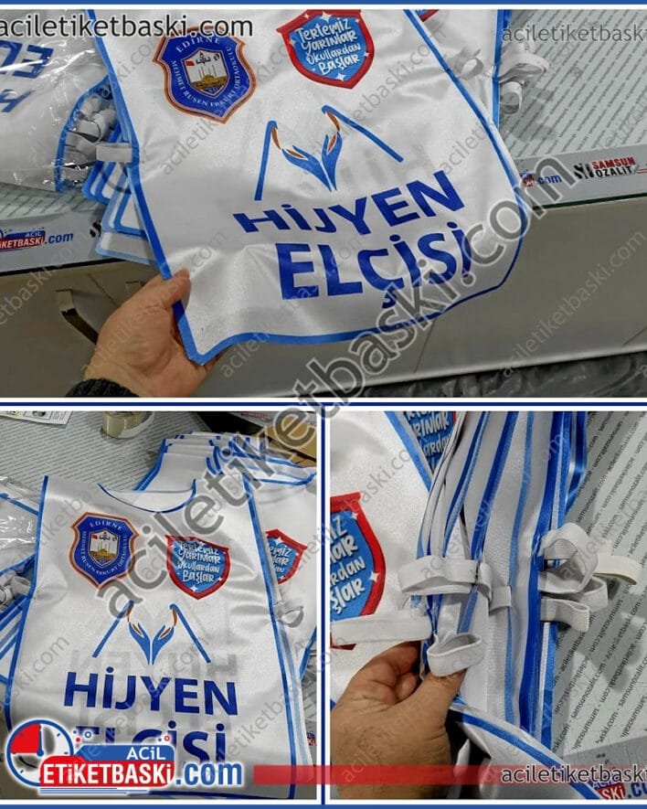 yelek baskısı, hijyen elçisi yelek, okul için, ucuz yelek üretim ve baskı, gösteri yelek, miting yelek, hızlı üretim, okul çocuk ebadı, acil yelek baskısı, renkli baskı, iki yüzey baskı, lastikli, kaliteli acil yelek üretim baskı tasarım merkezi