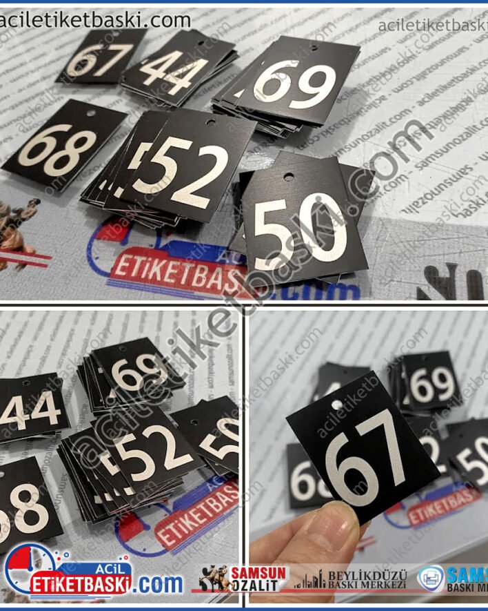 Apartman su saati numarası, dış mekan dayanıklı, paslanmaz alüminyum, 4x5cm ebadında üzeri delikli ürün, ebat adede göre fiyat alınız, acil metal etiket baskı merkezi, lazer baskı, aynı gün gönderim