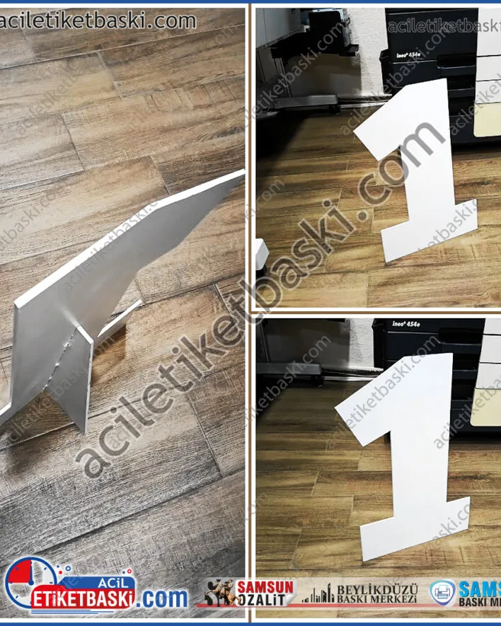 Ayakta duran yazılar, plastik malzemeden kesim, istenilen renk boyanır, altın gümüş, beyaz, arkasında ayak var, rakamlar, harfler yazılar, organizasyonlar için, parti ve etkinliklerde kullanılır, ebat ve adede göre tasarlanıp fiyatlanır, samsun baskı merkezi, lazer kesim, üretim, imalat