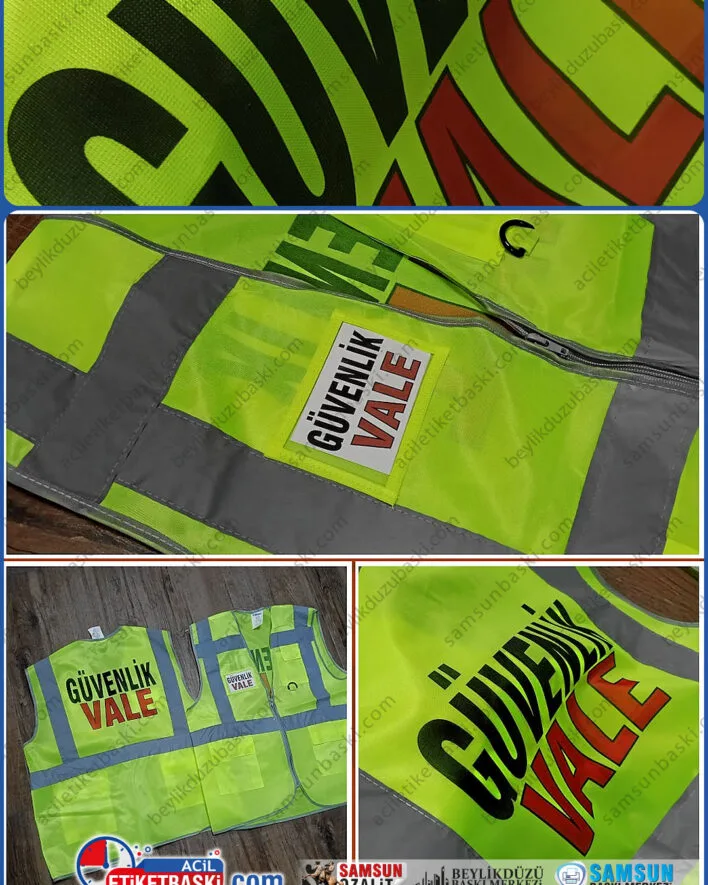 fosforlu yelek, reflektörlü yelek, cepli mühendis yeleği, vale ve güvenlik yeleği baskısı, kaliteli acil baskı, aynı gün gönderim, adede göre fiyat alabilirsiniz, samsun baskı merkezi