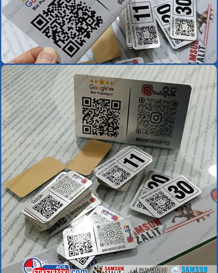 masa üzeri qr metal etiket, google puanlama etiketi, instagram paylaşım etiketi, metal, alüminyum paslanmaz, arkası bantlı, hızlı üretim, tasarım desteği, aynı gün kargo, acil metal etiket baskı merkezi