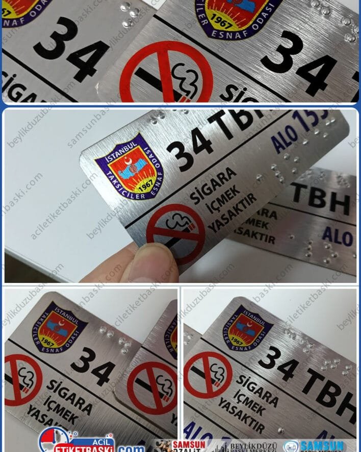 taksi için, yönetmeliğe uygun, görme engelli, araç içi, metal plaka baskısı, braille alfabe baskılı, metal etiket, ibb taksi yönetmeliğine uygun, yokluğunda cezai işlemi var, aynı gün kargo, hızlı üretim, ucuz, uygun fiyat, taksi plaka etiketi