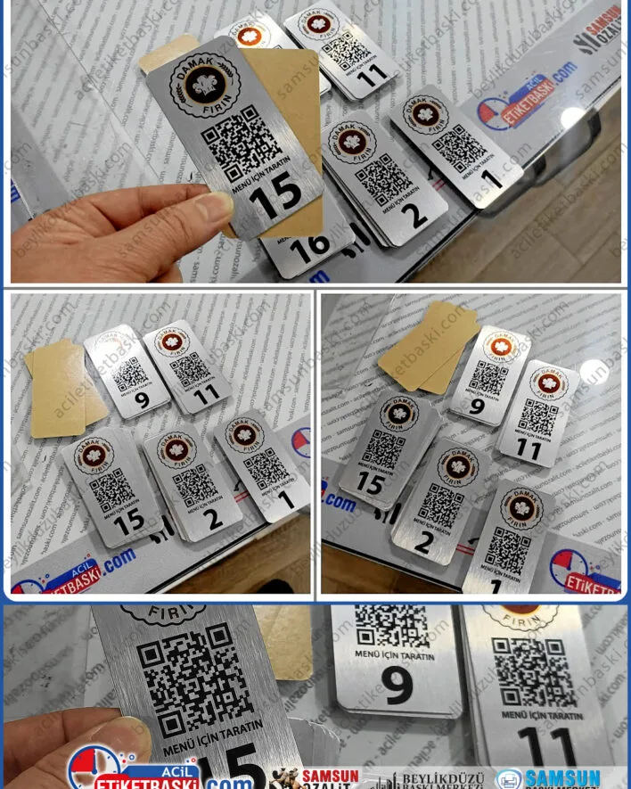 QR metal etiket, hızlı üretim, cafe, restoran, büfe, yemek işletmeleri, qr ile menü okutması, acil baskı, hızlı üretim, kaliteli ürün, iç ve dış mekan kullanım, arkası bantlı, metal etiket, baskı merkezi