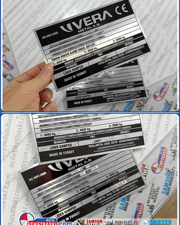 ALB etiketi, ağır yük araç etiketi, tır, kamyon dorse etiketi, aslına uygun, ağır yük taşıyan iş makineleri, aşırı yıpranan metal etiket revize baskıları, ALB etiket baskısı, Vera metal, Lider damper, etiket baskısı