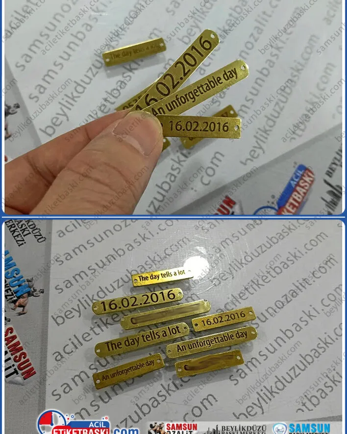 gerçek pirinç, lazer baskılı, ebat ve adet değişken olabilir, kalıcı baskı, stoktan teslim, ebat ve adede göre fiyat çıkar, minimum üretim 100gr, kaliteli metal etiket, kenarları delikli acil pirinç eskitme, antik görümlü metal etiket üretimi