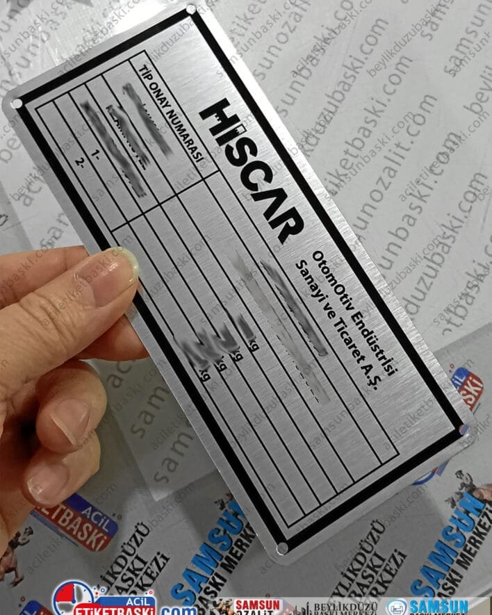 Hiscar Otomotiv, tır dorse, taşıyıcı için ALB etiketi, yük taşıma şasi etiketi, metal ürün, paslanmaz, hızlı üretim tasarım desteği
