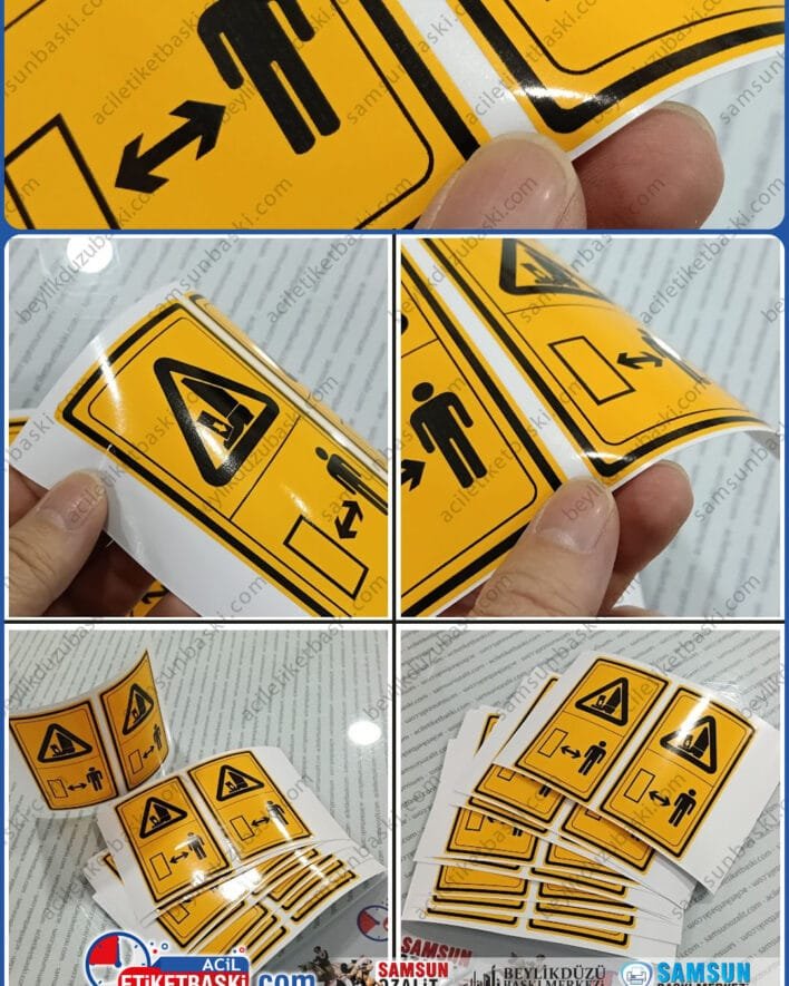 Makine etiket basıları, uyarı etiket üretim, imalat, silinmiş okunmayan, yıpranmış, güvenlik etiketlerinin, yönetmeliğe uygun yeniden üretimi, acil etiket baskı merkezi