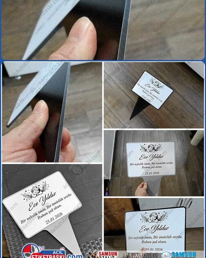 Mezar taşı, mezar başlığı, çocuk mezarı için küçük ebat, mezar taşı üretimi, isim tarih, figür baskı, dış mekan dayanıklı, cephe giydirme malzemesi, kompozit ürün, toprağa saplanır, aynı gün kargo olur, acil baskı merkezi