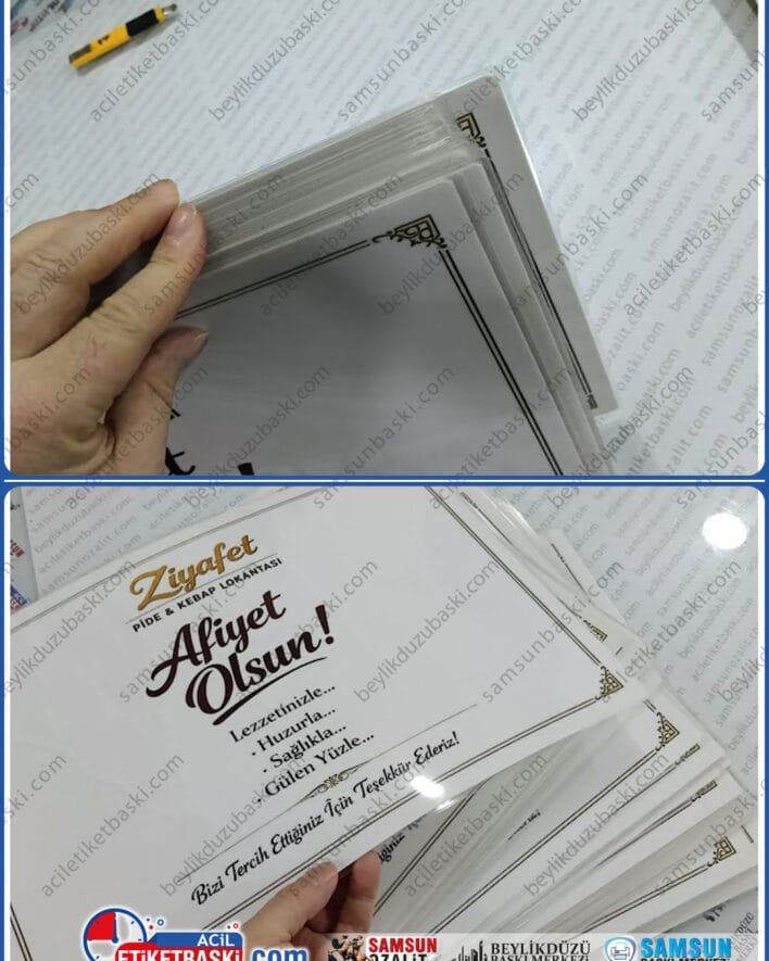 PVC kaplama, restoran, lokanta, büfe, yemek mekanları için, amerikan servis, plastik ürün, A3 ebadında, sert pvc, kaliteli, silinebilir, hızlı üretimi, aynı gün gönderim, acil baskı merkezi, plastik kaplı servis tabağı