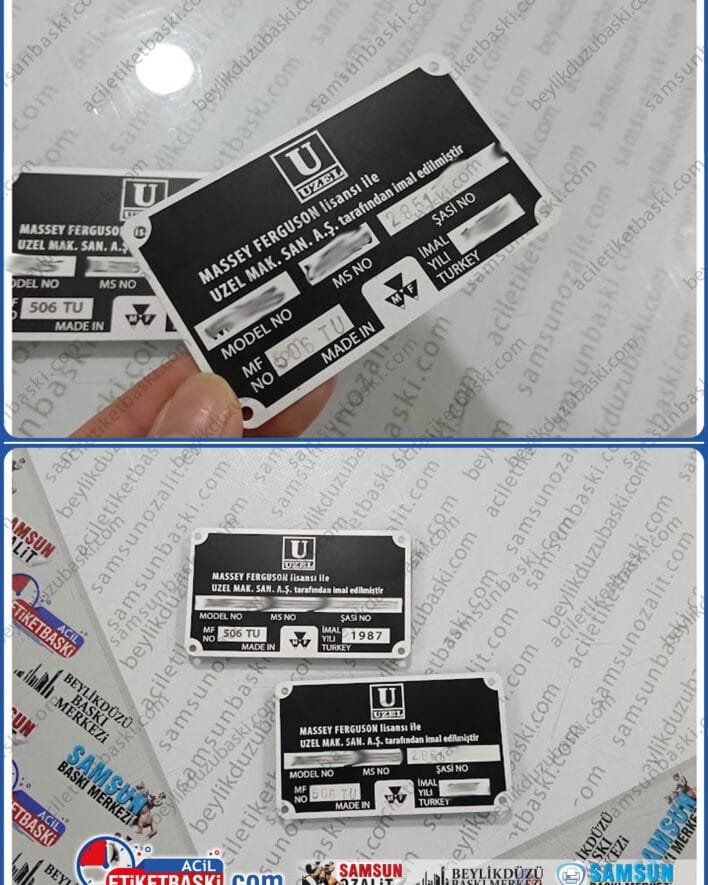 Traktör şasi etiket, motor seri no, vin etiket baskısı, massey ferguson, traktör etiket baskısı, hızlı üretim, aynı gün gönderim, kaybolan, okumayan, aslına uygun, üretim, imalat