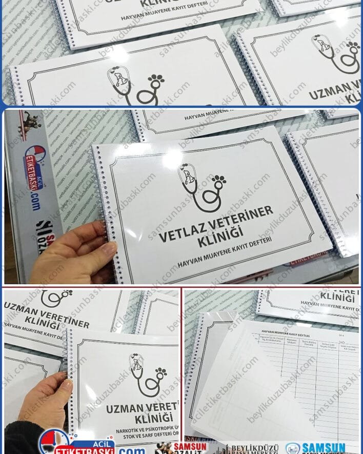 Defter baskısı, spiral cilt, veteriner kayıt defteri baskısı, hayvan muayene kayıt defteri, sarf malzeme, kayıt defteri, giren çıkan, işlem yapılan, tarih saat, kayıt defteri baskısı, aynı gün gönderim, acil cilt baskı merkezi