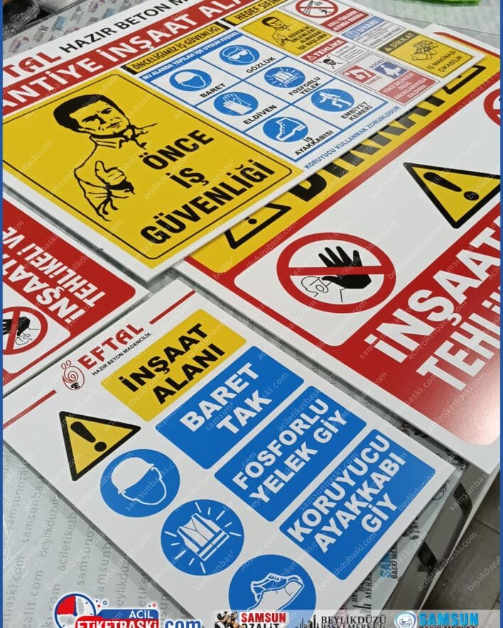 uyarı levhası üretimi, iş güvenliği tabelası, dış mekan ikaz levhası, reflektif uyarı panosu, acil çıkış levhası, şantiye uyarı tabelaları, dekota üzeri baskı, fosforlu yönlendirme levhası
