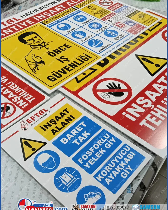 uyarı levhası üretimi, iş güvenliği tabelası, dış mekan ikaz levhası, reflektif uyarı panosu, acil çıkış levhası, şantiye uyarı tabelaları, dekota üzeri baskı, fosforlu yönlendirme levhası