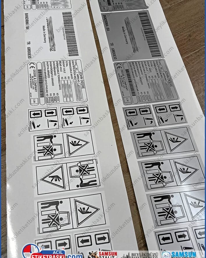 iş makinesi etiketi, şasi etiketi revize, silinmiş etiket tamiri, gümüş metalize baskı, iş makinesi uyarı etiketleri, vin etiket üretimi, dayanıklı makine plakası, ekskavatör şasi baskı