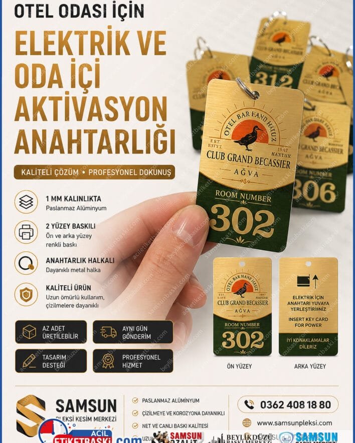 otel odası elektrik anahtarlığı, aktivasyon anahtarlığı metal, 1mm alüminyum otel kartı, çift taraflı metal anahtarlık, paslanmaz enerji koruma anahtarı, az adetli otel anahtarlığı, halkalı metal otel etiketi, samsun otel anahtarlık baskı merkezi