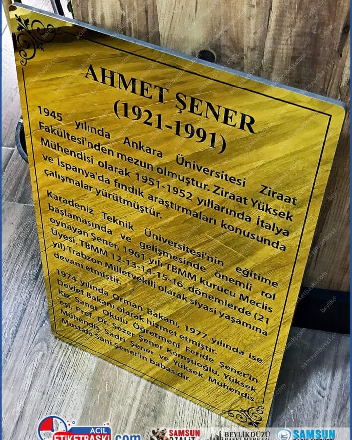 pirinç görünümlü tabela, 60x40 cm tabela, 1 cm kalınlığında tabela, dış mekan metal tabela, samsun tabela baskı, acil tabela üretimi, pirinç tabela imalatı, kaliteli tabela baskısı