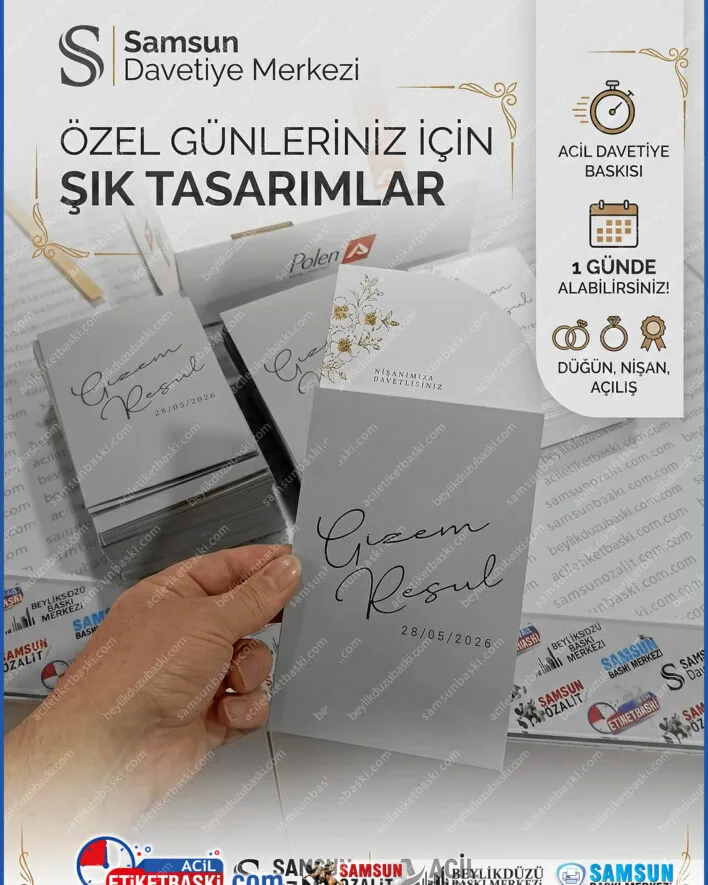 samsun davetiye, acil davetiye baskısı, 1 günde davetiye, düğün davetiyesi samsun, nişan davetiyesi modelleri, açılış davetiyesi baskı, hızlı davetiye merkezi, samsun matbaa davetiye