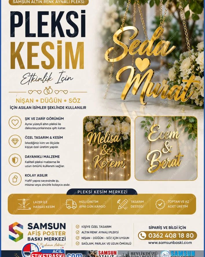 pleksi kesim merkezi, aynalı pleksi isimlik, nişan fonu isimleri, düğün pleksi yazı, samsun lazer kesim, altın renkli pleksi, söz organizasyon isimliği, pleksi harf kesimi samsun