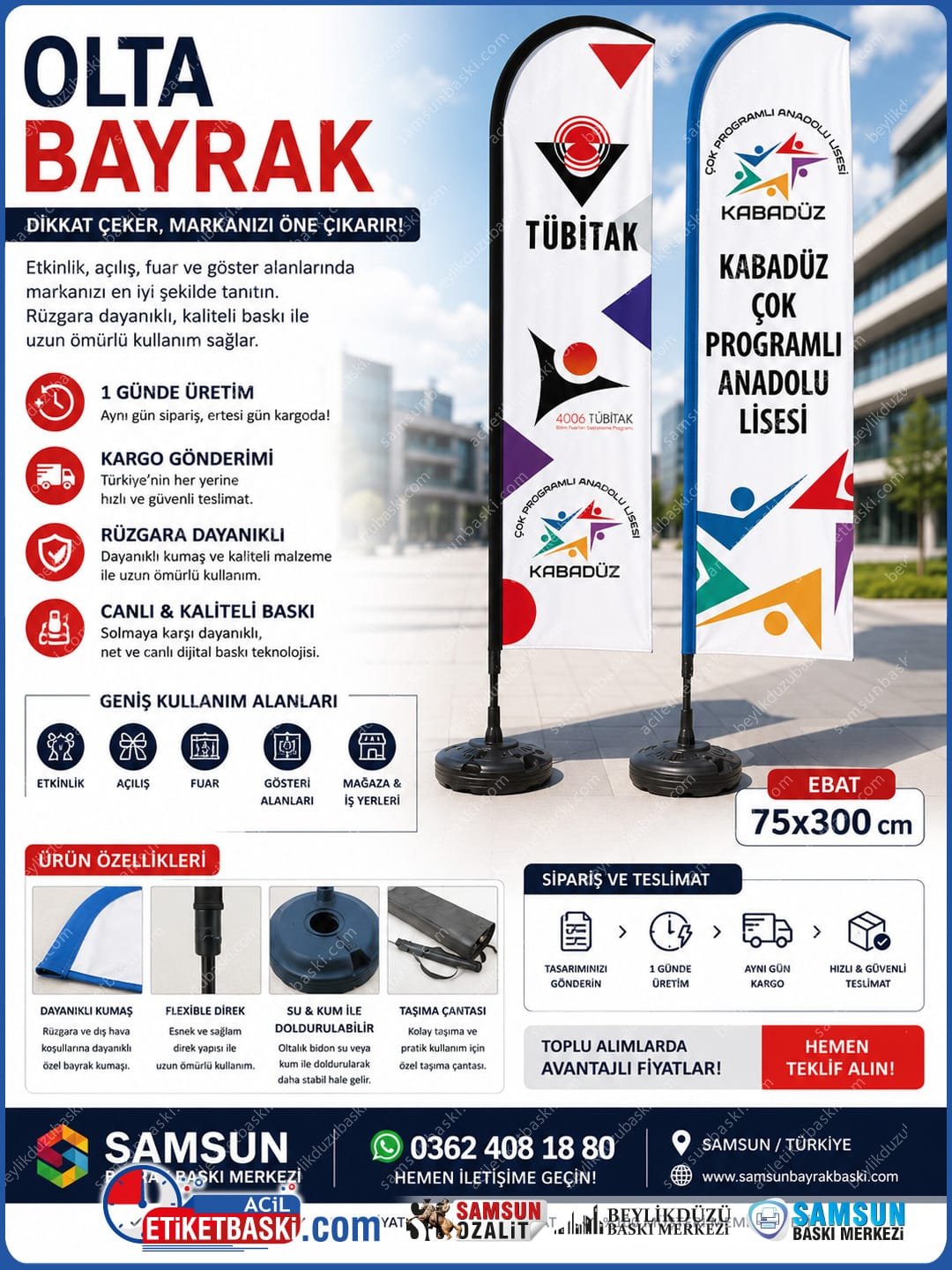 samsun-olta-bayrak-yelken-bayrak-75x300-cm-1-gunde-uretim olta bayrak, yelken bayrak 75x300, 1 günde bayrak baskı, samsun bayrak imalatı, acil plaj bayrağı, fuar reklam bayrağı, dubalı olta bayrak, hızlı bayrak üretimi merkezi