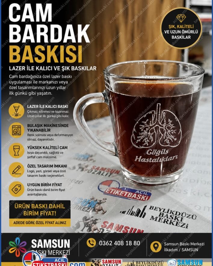 cam bardak baskısı, cam üzerine lazer, çıkmaz silinmez bardak, bulaşık makinesinde yıkanan cam, cama baskı merkezi, logolu cam bardak imalatı, ürün baskı dahil bardak, samsun cam markalama