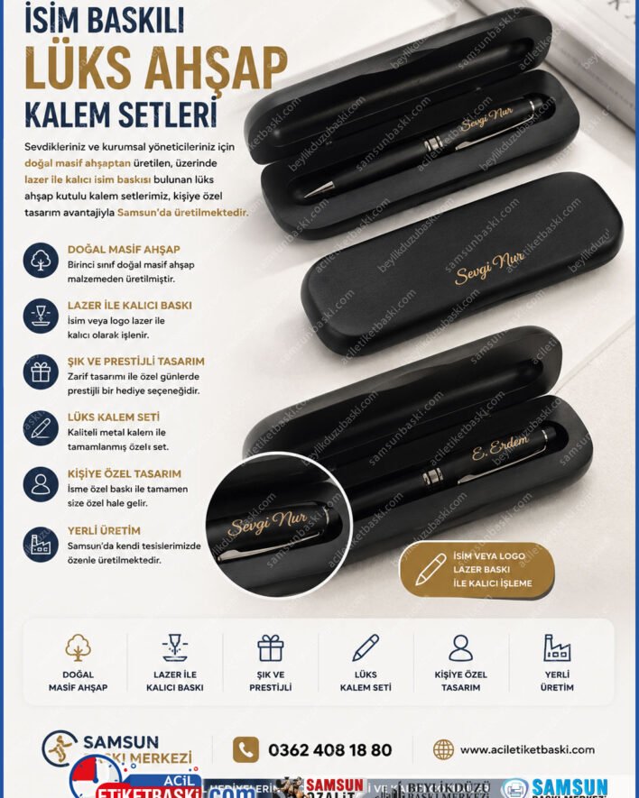 hediye kalem seti, isim baskılı ahşap kalem, kutulu ahşap kalem, lazer isim yazılı kalem, kişiye özel kalem seti, ahşap kutulu hediye, samsun hediye kalem baskısı, kalıcı isimli kalem imalatı