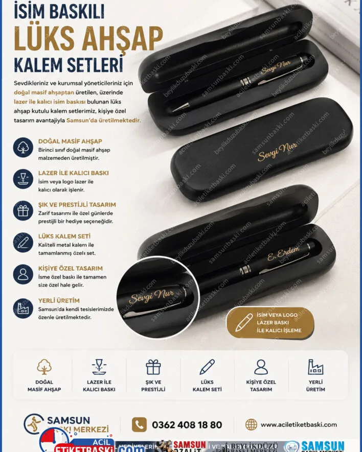 hediye kalem seti, isim baskılı ahşap kalem, kutulu ahşap kalem, lazer isim yazılı kalem, kişiye özel kalem seti, ahşap kutulu hediye, samsun hediye kalem baskısı, kalıcı isimli kalem imalatı
