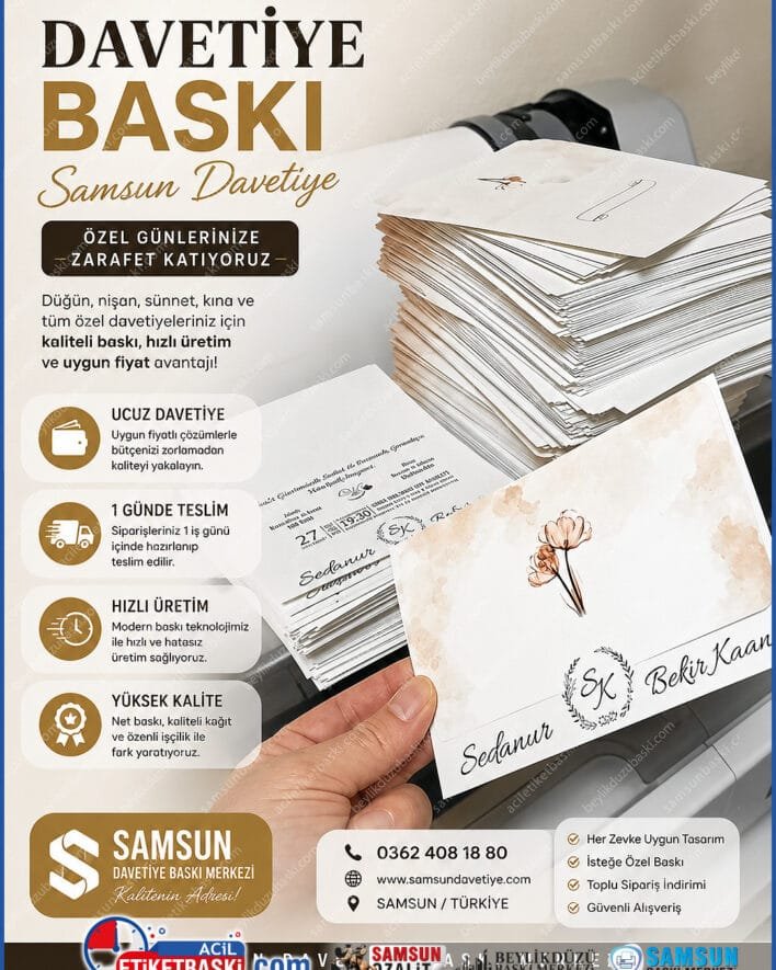 samsun davetiye baskı, ucuz davetiye modelleri, 1 günde teslim davetiye, uygun fiyatlı nişan davetiyesi, acil düğün davetiyesi, hızlı davetiye matbaası, samsun davetiye merkezleri, kişiye özel davetiye tasarımı