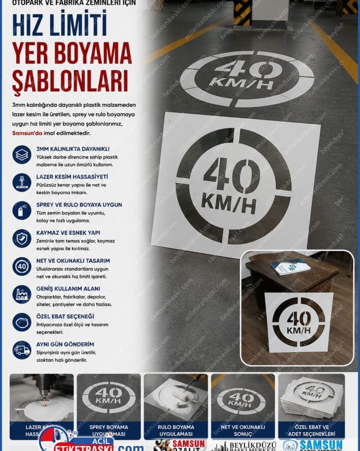 şablon kesim yer boyama, hız limiti boyama şablonu, 3mm plastik şablon baskısı, sprey boya şablon imalatı, rulo boyama şablonu, otopark yer boyama şablonu, lazer kesim plastik şablon, samsun şablon üreticisi