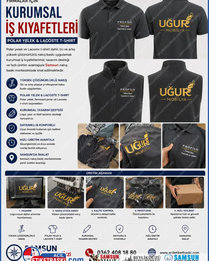 polar yelek nakış baskı, lacoste tshirt logo işleme, samsun nakış baskı merkezi, ön arka nakışlı iş elbisesi, adede göre fiyatlı yelek, hızlı üretim personel tişörtü, kurumsal nakış tasarımı, samsun nakış firmaları