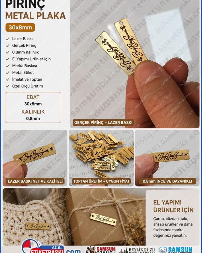 pirinc metal plaka, lazer baski etiket, metal etiket, gercek pirinc etiket, el yapimi etiket, marka baskili etiket, 08mm pirinc etiket, ozel kesim metal, metal etiket baski, pirinc marka plakasi