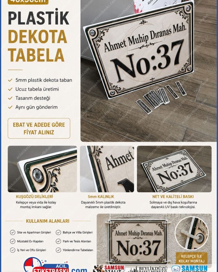 dekota tabela, 5mm dekota tabela, ucuz tabela uretimi, kusgozlu dekota tabela, kelepceli tabela, emlak tabelasi, santiye yönlendirme tabelasi, plastik levha tabela, ayni gun gonderim tabela, ucuz plastik tabela