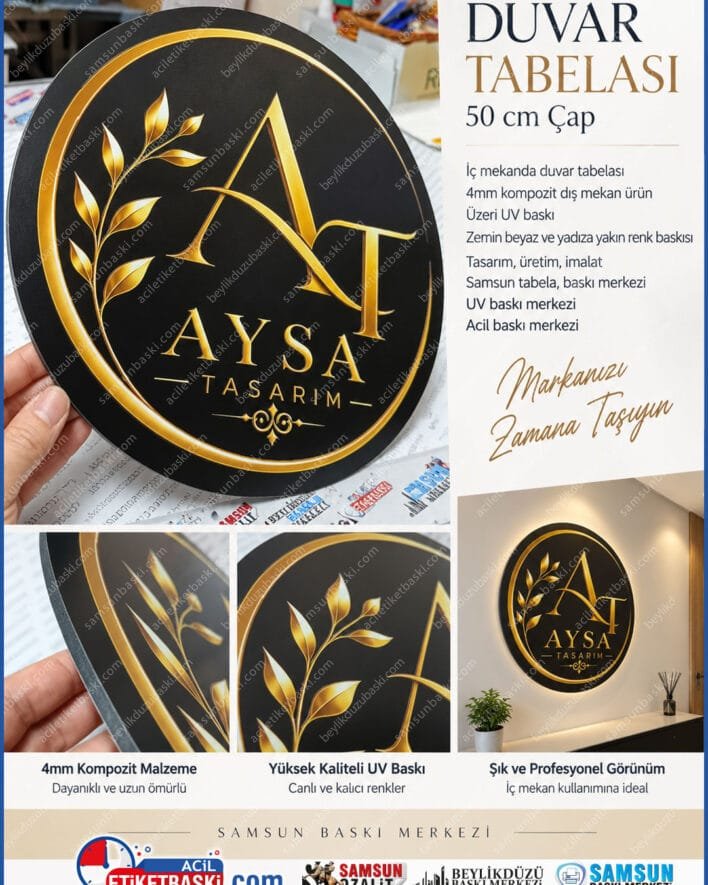 yuvarlak kompozit tabela, 50cm cap tabela, 4mm kompozit tabela, dis mekan tabela, uv baskili tabela, yaldiz renk tabela, cnc kesim tabela, samsun tabela, uv baski merkezi, acil baski merkezi
