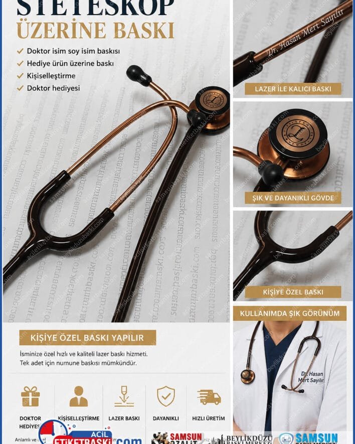 steteskop baski, doktor hediyesi, steteskop isim yazimi, kisiye ozel steteskop, doktor isim baskisi, saglikci hediyesi, tek adet baski, numune baski, kisiye ozel hediye baski, samsun baski merkezi