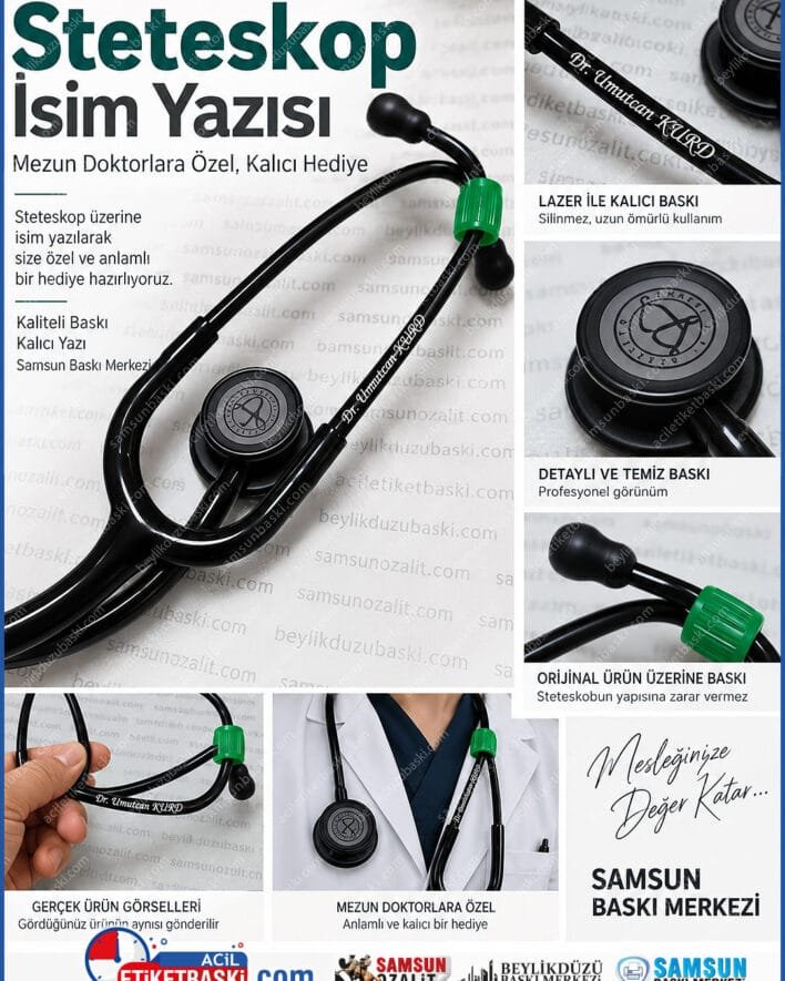 mezun doktor hediyesi, steteskop isim yazimi, steteskop lazer baski, kalici doktor hediyesi, kisiye ozel doktor hediyesi, tip fakültesi mezuniyet hediyesi, steteskop markalama, kaliteli hediye baski, samsun baski merkezi, acil hediye baski
