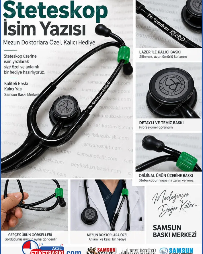 mezun doktor hediyesi, steteskop isim yazimi, steteskop lazer baski, kalici doktor hediyesi, kisiye ozel doktor hediyesi, tip fakültesi mezuniyet hediyesi, steteskop markalama, kaliteli hediye baski, samsun baski merkezi, acil hediye baski