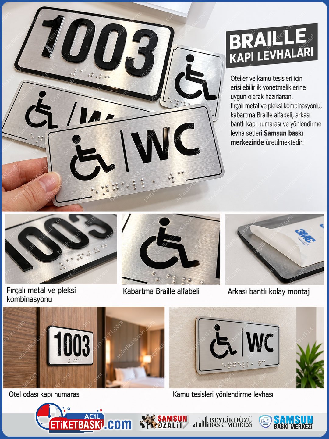 oteller-icin-yonetmelige-uygun-braille-alfabeli-kapi-isimligi-ve-uyari-levhasi oteller icin braille etiket, braille alfabeli kapi isimligi, otel kapi numarasi braille, engelli wc levhasi braille, yonetmelige uygun otel tabelasi, kabartma braille levha, metal pleksi kapi tabelasi, otel erisilebilirlik levhasi, samsun braille baski, samsun baski merkezi